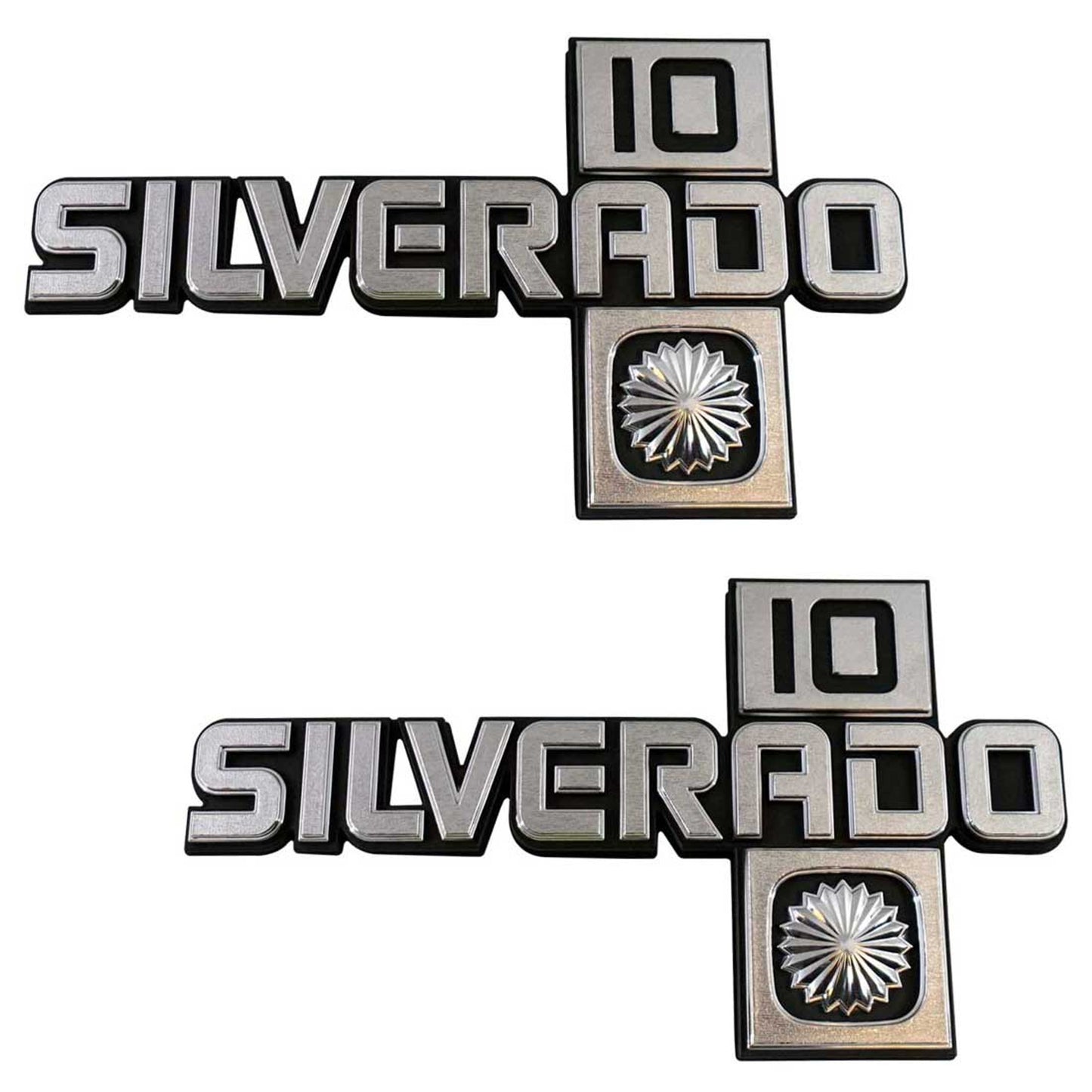 Trim Parts 1981-1987 Chevrolet Truck Front Fender "Silverado 10" Emblems W/Fasteners, Pair